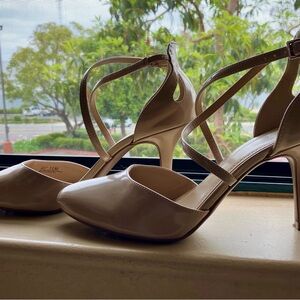 Impo Cream Pointed Toe Heels with Ankle Strap